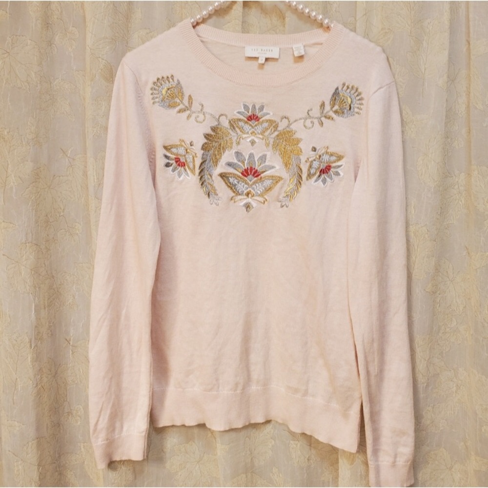 Ted Baker Cream Embroidered Sweater Size Small